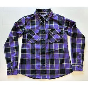 Dixon Men's Misfits Earth AD Purple/ Black Plaid Button Down Shirt- Size Med